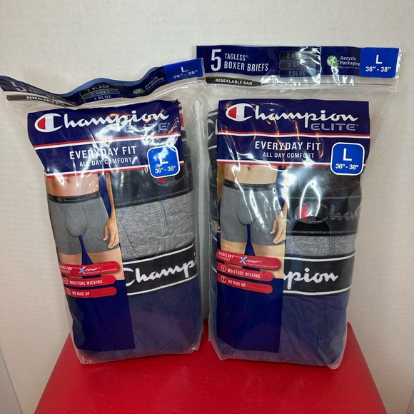 Champion Other - (2) Champion Elite Men's Boxer Briefs - Black, Gray, Blue size Large New in Bag